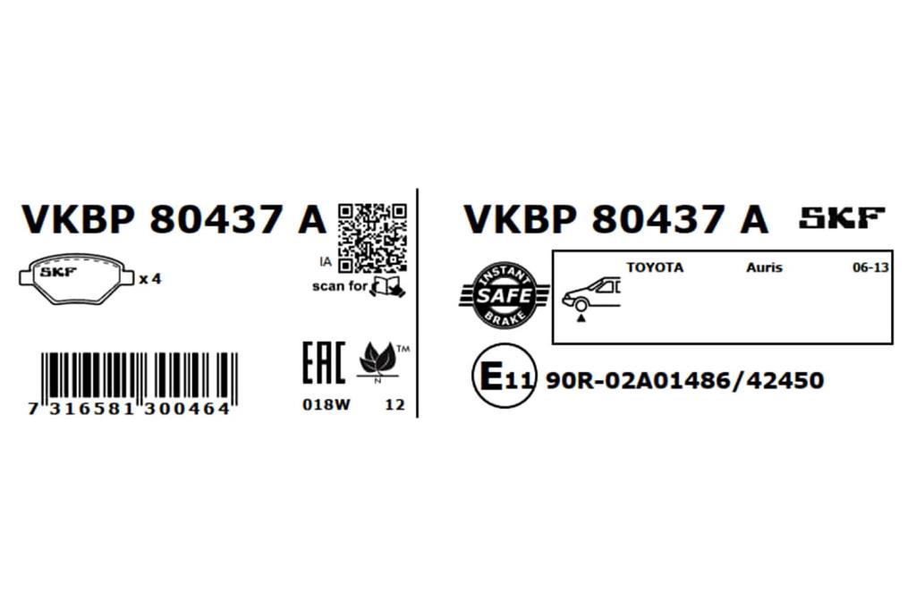 Jogo de 4 pastilhas de travão SKF ref. VKBP 80437 A